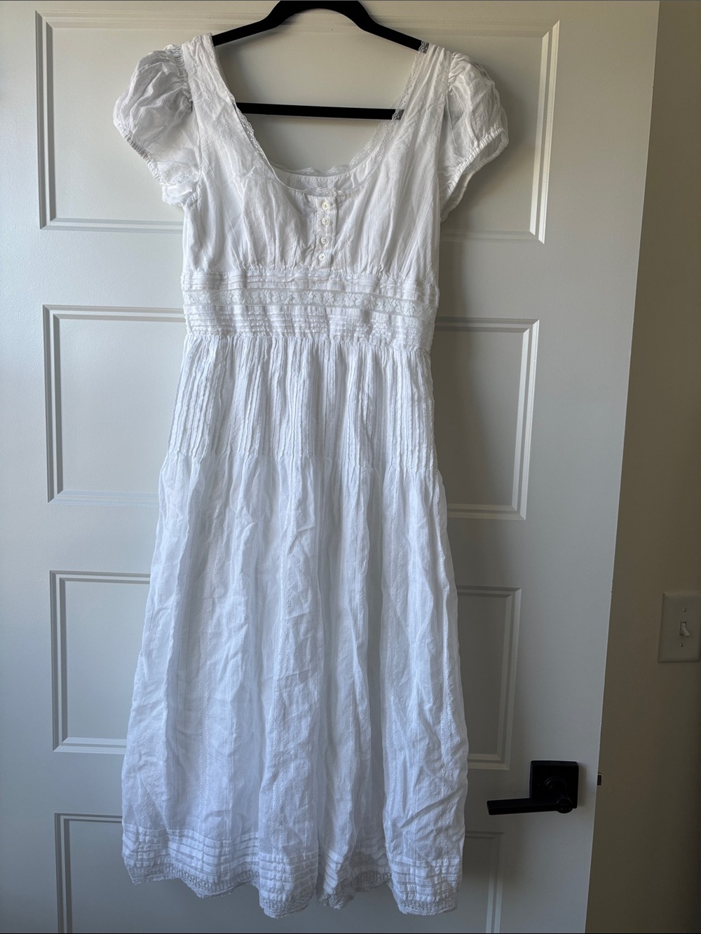J. Crew White Cotton Maxi Dress with Pintuck & Lace Accents